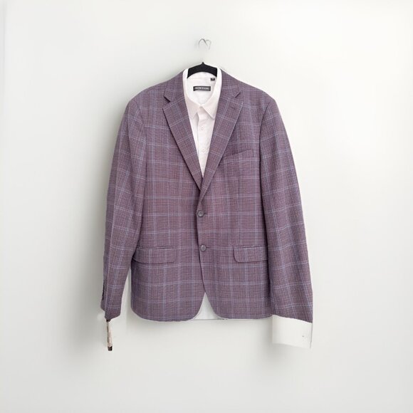 Calvin Klein Purple Plaid Blazer Men’s 38S | Wool Blend Sport Coat - Picture 2 of 9